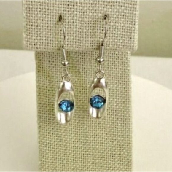 Blue Crystal Earrings Silver Plated Boho Glam Indie Sleaze Elegant Jewelry - Picture 4 of 8